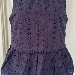 Loft Eyelet Peplum Top Navy Blue